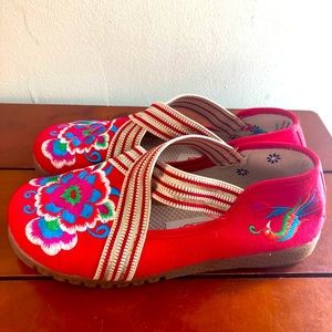 Embroidered red shoes